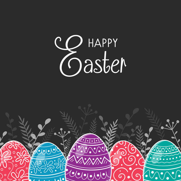 Tarjeta de felicitación vintage con huevos de Pascua dibujados a mano. Vector
 - Vector, Imagen