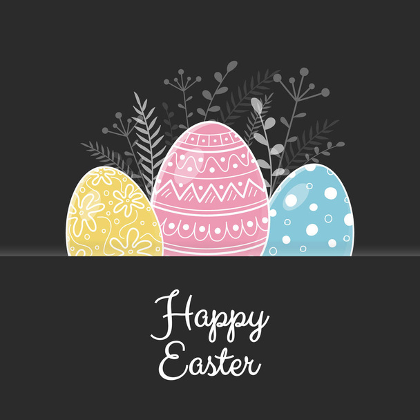 Easter postcard with hand drawn eggs and wishes. Vector - Vector, afbeelding