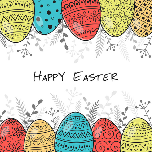 Hand drawn Easter greeting card with eggs. Vector - Vector, Image