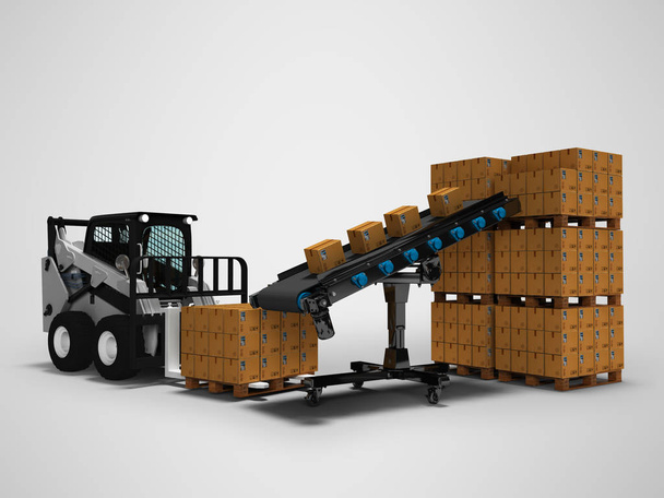 Concept of placement of goods in paper boxes with mini forklift  - Photo, Image