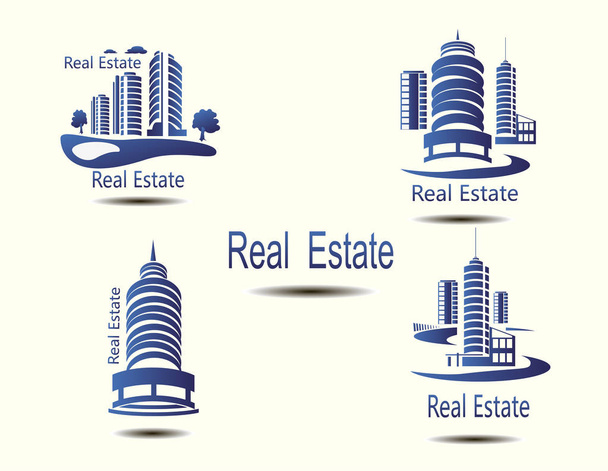 Vector icons for real estate construction.Vector icons of architecture, urban and suburban homes - Vector, Image