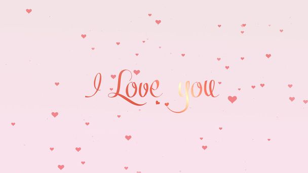 Valentin-nap betűkkel. Szerelem háttere rózsaszín kis aranyos szíveket a Valentin-nap. Világos rózsaszín backgrop. Rózsaszínű felirat. - Fotó, kép