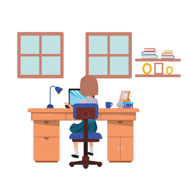 жінка працює в офісі аватара персонажа
 - Вектор, зображення