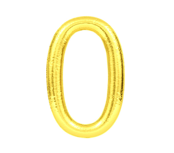 Číslice 0, zlatý balónek číslo nula izolované na bílém pozadí, 3D vykreslování - Fotografie, Obrázek
