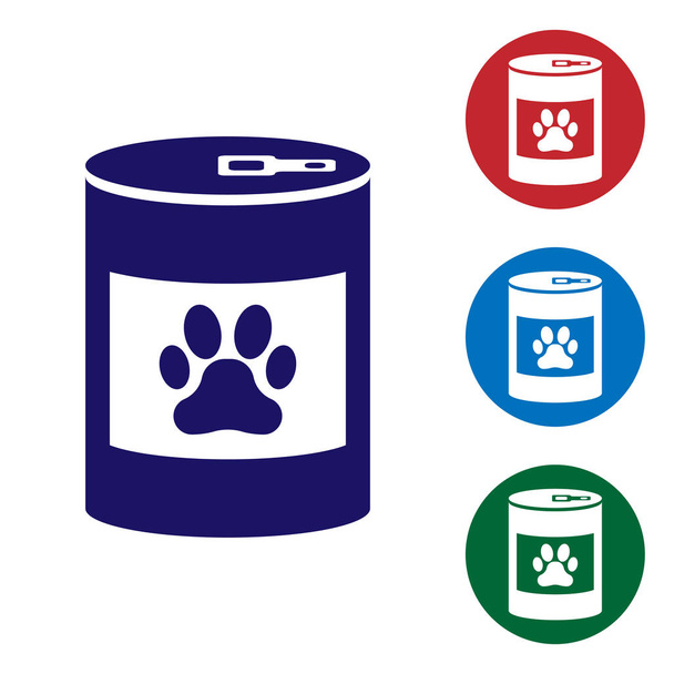 Icona Blue Canned food isolata su sfondo bianco. Cibo per animali. Il cibo per animali domestici può. Impronta zampa cane o gatto. Imposta l'icona a colori nei pulsanti del cerchio. Illustrazione vettoriale
 - Vettoriali, immagini