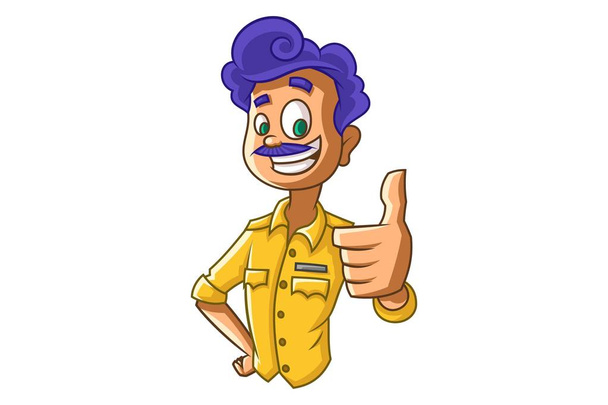 Vector cartoon illustration of taxi driver showing thumbs up. Isolated on white background. - Vektör, Görsel