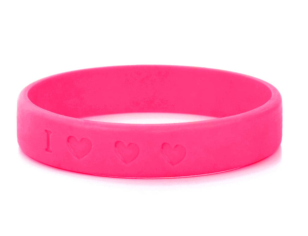 Blank rubber plastic stretch pink  bracelet isolated on white background. - Photo, Image