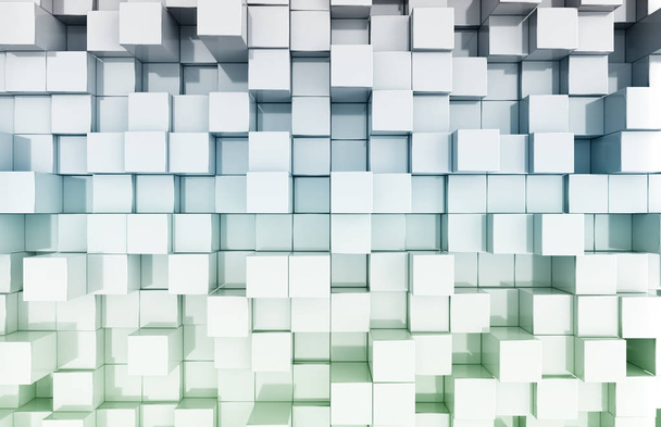Świecące białe i niebieskie kwadraty tło wzór 3d renderowania - Zdjęcie, obraz