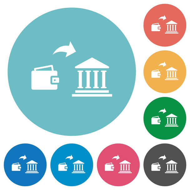 Depósito de dinero al banco iconos redondos planos
 - Vector, Imagen