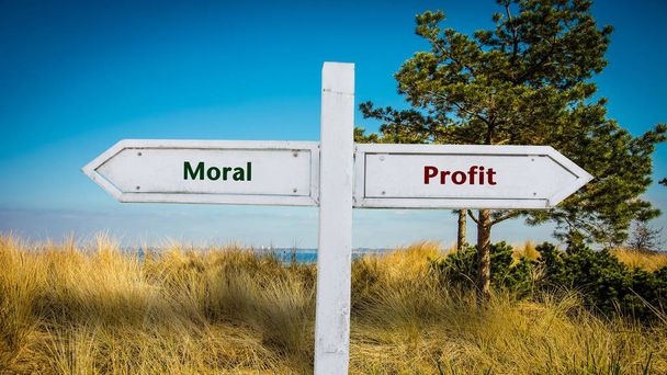Sinal de rua Moral versus lucro
 - Foto, Imagem