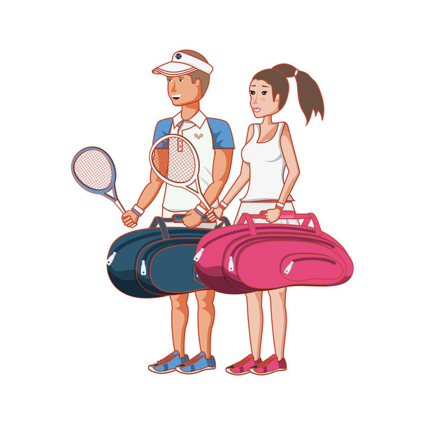 バッグでテニスをするカップル - ベクター画像