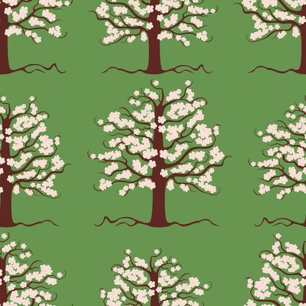 Seamless pattern of flowering fruit tree - Διάνυσμα, εικόνα