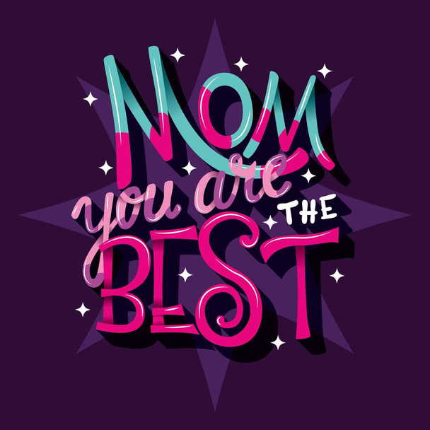 Mãe você é o melhor, Feliz Dia das Mães, lettering mão tipografia design de cartaz moderno
 - Vetor, Imagem