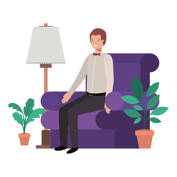 oturma odası avatar karakter genç adam - Vektör, Görsel
