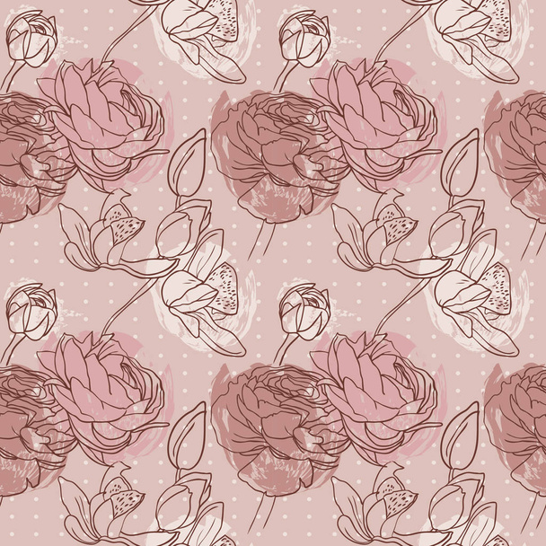 nahtloses Muster mit eleganten Blumen im handgezeichneten Stil, Vektorillustration - Vektor, Bild