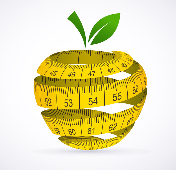 Яблоко и измерительная лента, символ диеты
 - Вектор,изображение