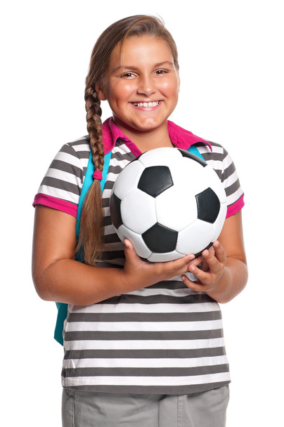 Schoolgirl with soccer ball - Φωτογραφία, εικόνα