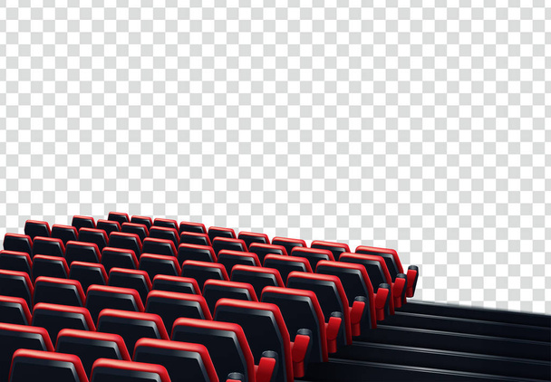 Σειρές από κόκκινο κινηματογράφο ή θεατρικές θέσεις μπροστά από διαφανές φόντο - Διάνυσμα, εικόνα