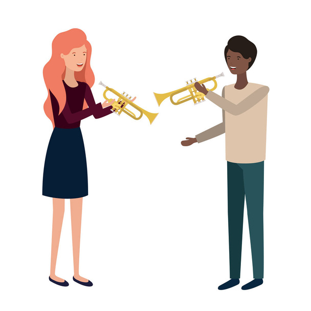 paar met muziekinstrumenten avatar karakter - Vector, afbeelding