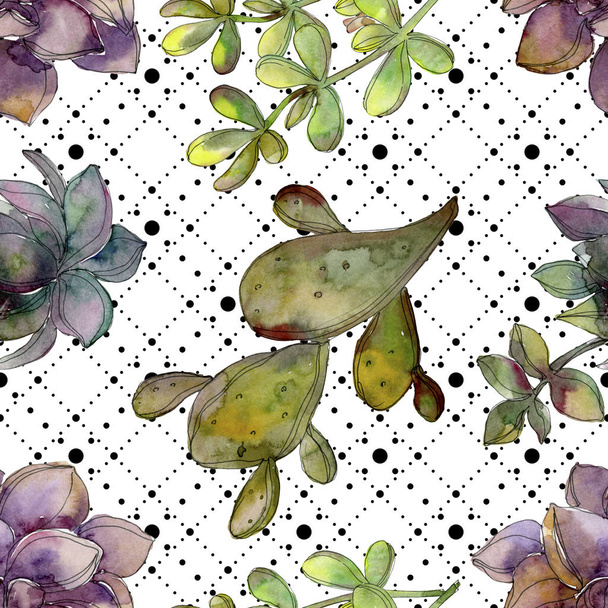 Jungle botanical succulent flower. Watercolor background illustration set. Seamless background pattern. - Foto, Imagem