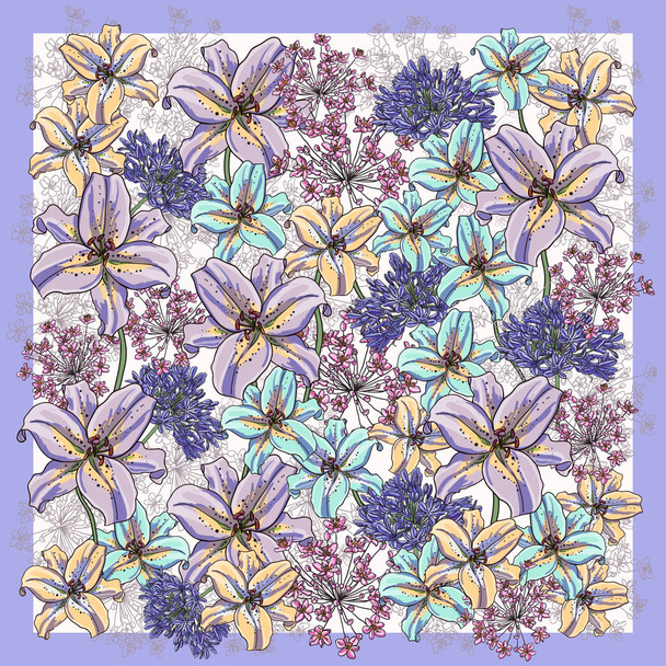 A scarf with a picture of flowers on a white background.  - Vector, Imagen