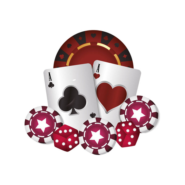 Casino Poker Ace cards dices chips spel - Vector, afbeelding