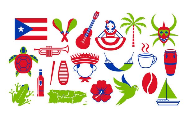 Puerto Ricos Symbole isoliert auf weißem Hintergrund - Vektor, Bild