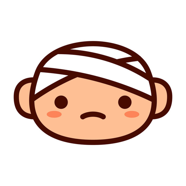 Cartoon niedliche Emoji-Figur mit bandagiertem Kopf - Vektor, Bild