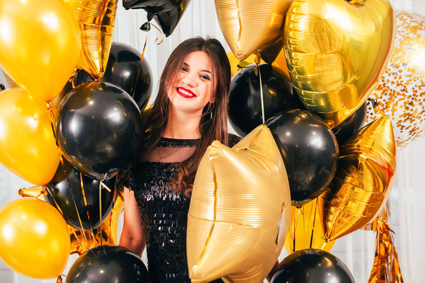 special day portrait brunette lady balloons - Photo, Image
