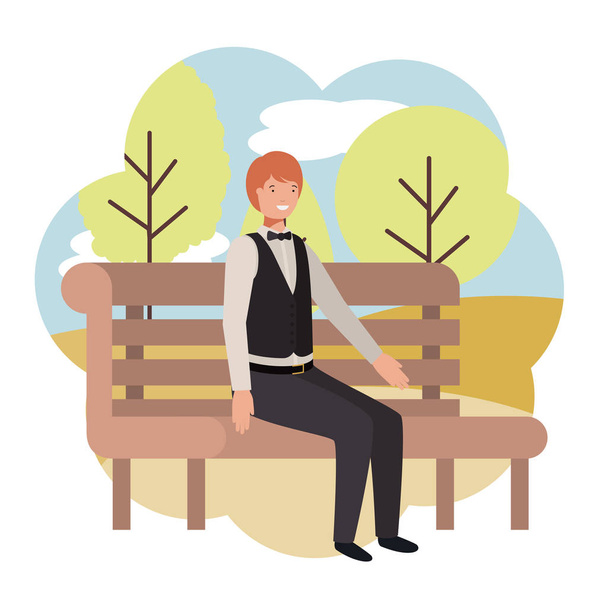 businessman sitting in park chair with landscape - Vector, Image