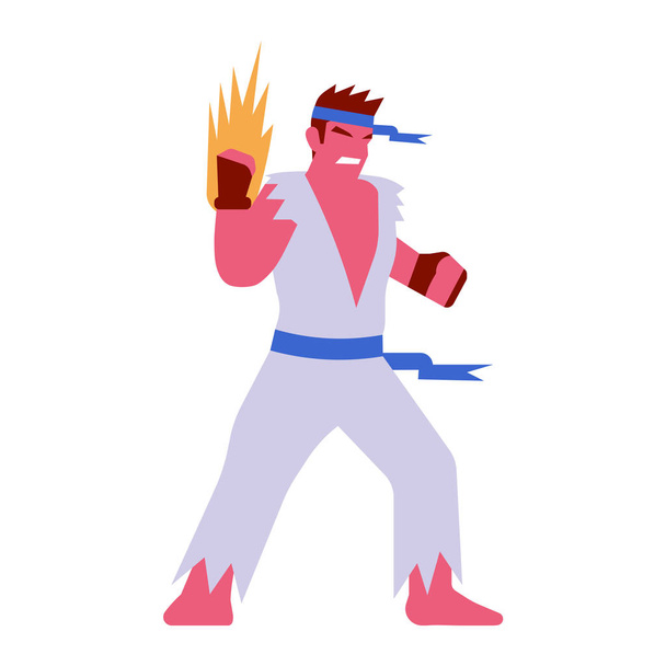 Cartoon Fighter video game karakter geïsoleerd - Vector, afbeelding