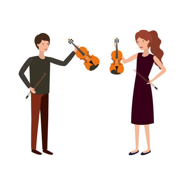 couple with musical instruments avatar character - Vector, Image