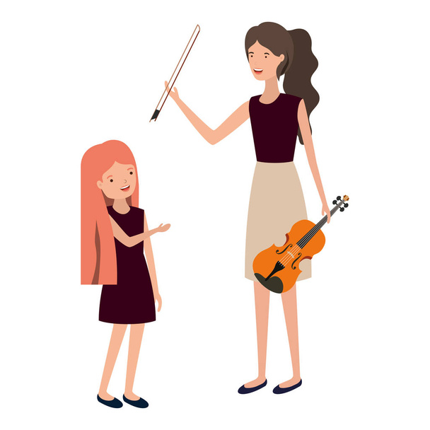 娘とバイオリンを持つ女性のアバターキャラクター - ベクター画像