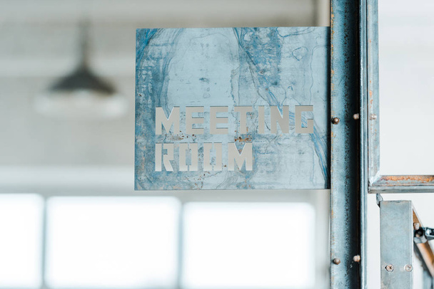 blue marble board with meeting room lettering in modern office  - Fotoğraf, Görsel