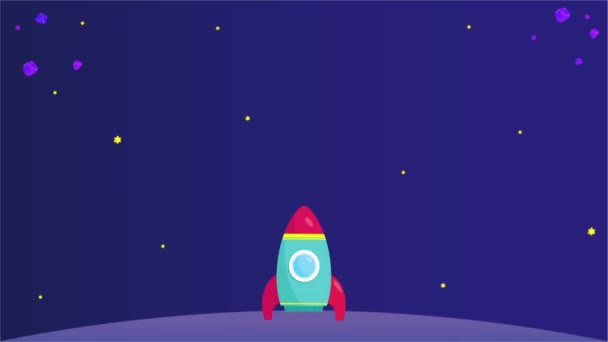 Raket lancering in de ruimte in platte stijl - Video
