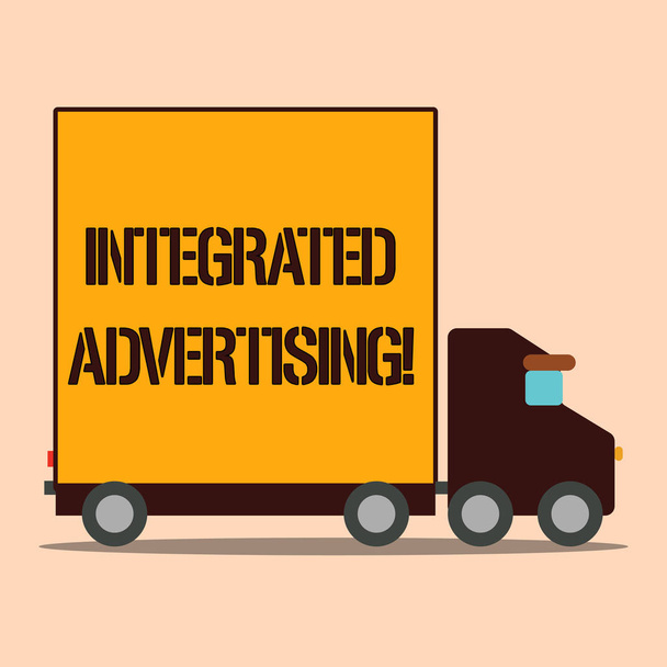 Tümleşik reklam gösteren metin işareti. Kavramsal fotoğraf tüketiciye birleştirilmiş deneyim markayla etkileşim kurmak için boş kapalı arka konteyner ile marka teslim kamyon kamyonu taşıma malları. - Fotoğraf, Görsel