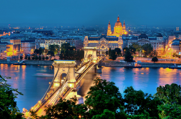 Budapešť v noci, město a chainbridge - Fotografie, Obrázek