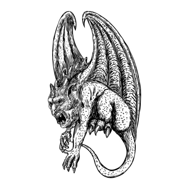 Mythological ancient creatures animals with bat like wings. and  - Вектор, зображення