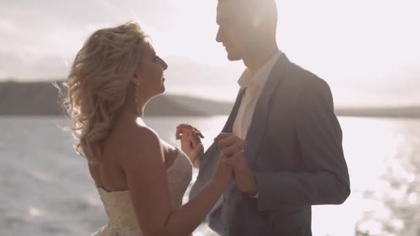 Wedding couple. Lovely groom and bride. Happy family. Man and woman in love - Footage, Video