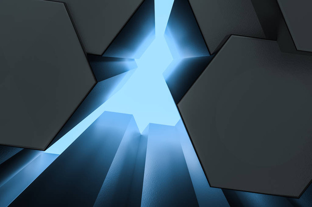3d rendering, dark hexagonal background, sci-fi background - Photo, Image