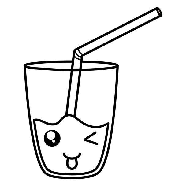 glass with juice fruit and straw kawaii character - Vector, Image