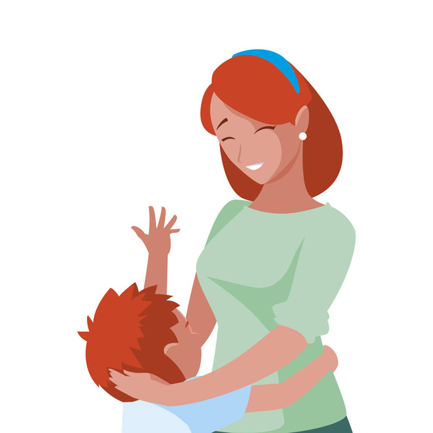 beautiful mother  with little son characters - Vector, Image