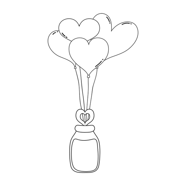 Balões de festa em forma de coração com frasco de pedreiro
 - Vetor, Imagem