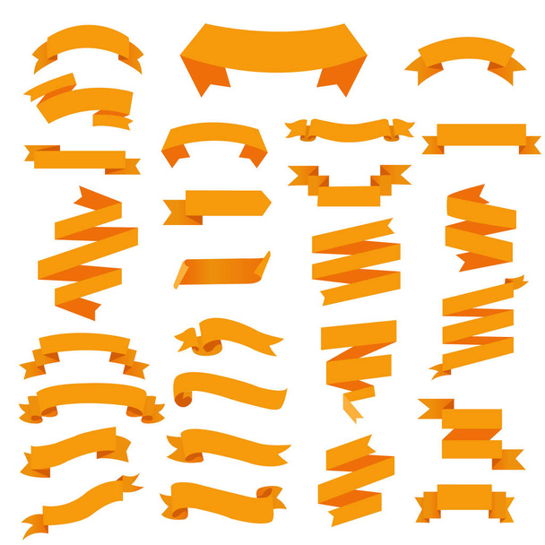 Orange Web Ribbon Big Set White Background, Vector Illustration - Vecteur, image
