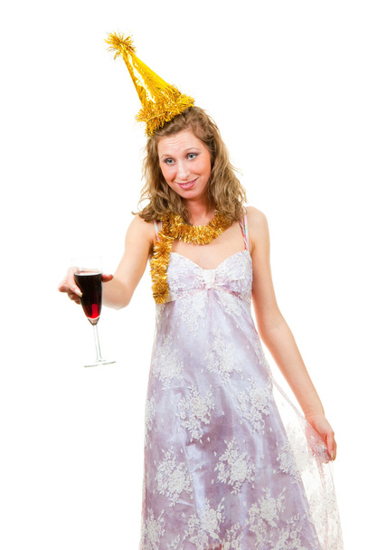 Drunk girl with a glass of wine - Photo, image