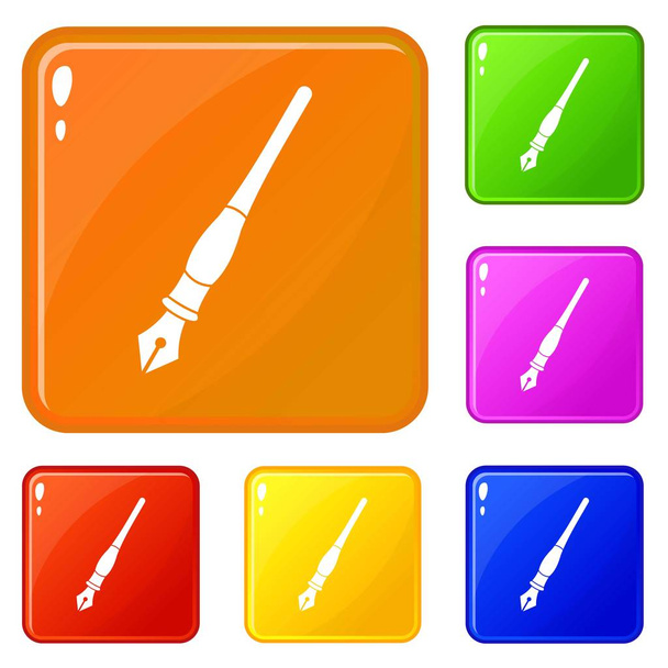 Ink pen icons set vector color - Vektör, Görsel