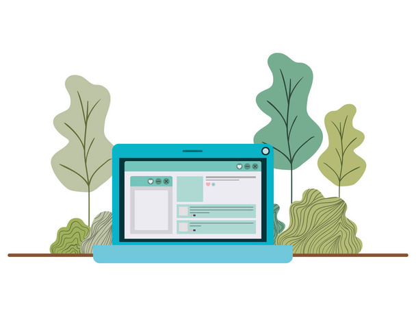 ноутбук с лесным пейзажем
 - Вектор,изображение