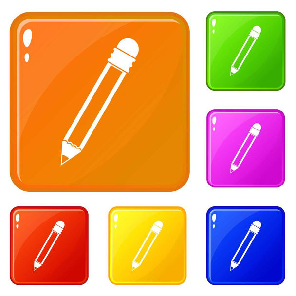Pencil with eraser icons set vector color - Διάνυσμα, εικόνα