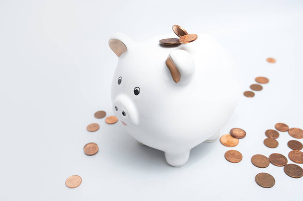 Sparschwein wei mit Geldmnzen fliegend - Fotó, kép