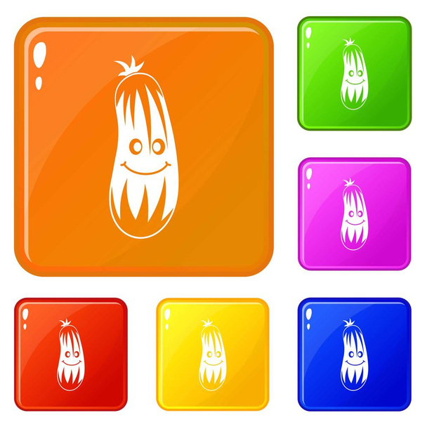 Fresh smiling cucumber icons set vector color - Vetor, Imagem
